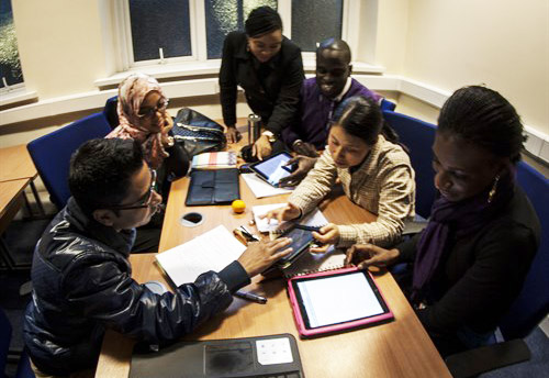 Students working